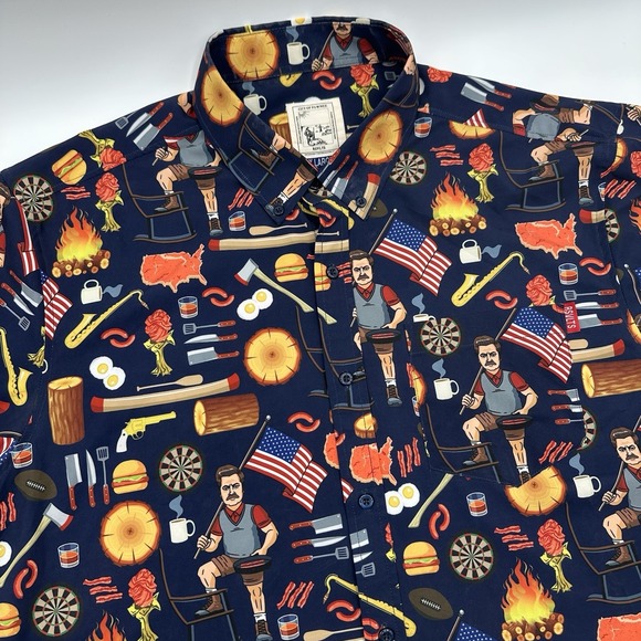 RSVLTS Other - RSVLTS Parks and Rec Button Down Shirt Ron Swanson Pawnee Mens XL X-Large Blue